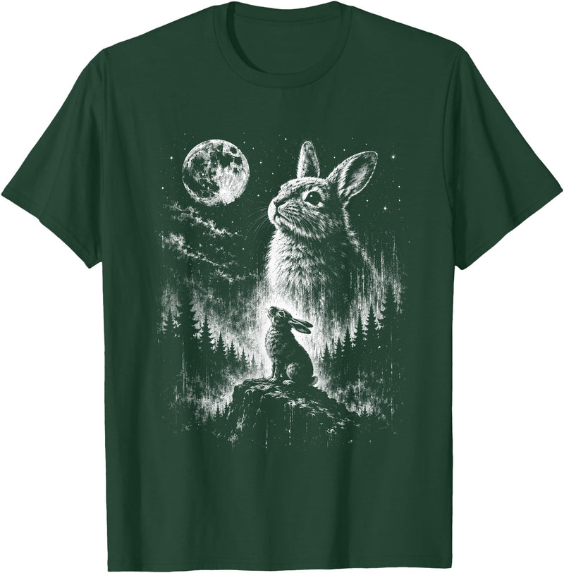 Bunny Rabbit Howling to the Moon Bunny Howl At T-Shirt in Dark Green