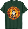 Calico Cat Autumn Fall Halloween Decor Apparel Calico Cat Autumn Leaves Wreath Cozy Fall Halloween T-Shirt - Dark Green