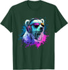 Colorful Artistic Polar Bear Animal Motifs Polar Bear Colorful Music Headphones Artistic Polar Bears T-Shirt - Dark Green