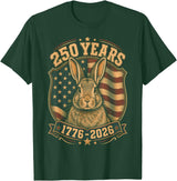 250th Anniversary USA 2026 American Flag Patriotic Rabbit T-Shirt in Dark Green