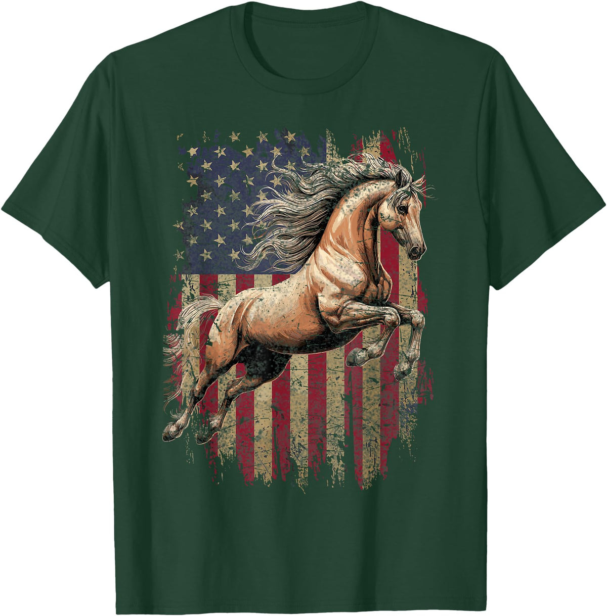 USA Flag Horse Lover Horse American Flag USA 4th of July Horses T-Shirt - Dark Green