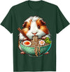Cute Guinea Pig Gifts Guinea Pig Eating Ramen Japanese Noodles T-Shirt - Dark Green