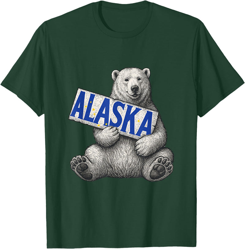 Unknow Carmela Polar Bear Holding Alaska Sign Vintage Alaska Lover T-Shirt - Dark Green