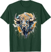 Safari Animal Art Buffalo Portrait Colorful Splash Artwork Wildlife Bison T-Shirt - Dark Green