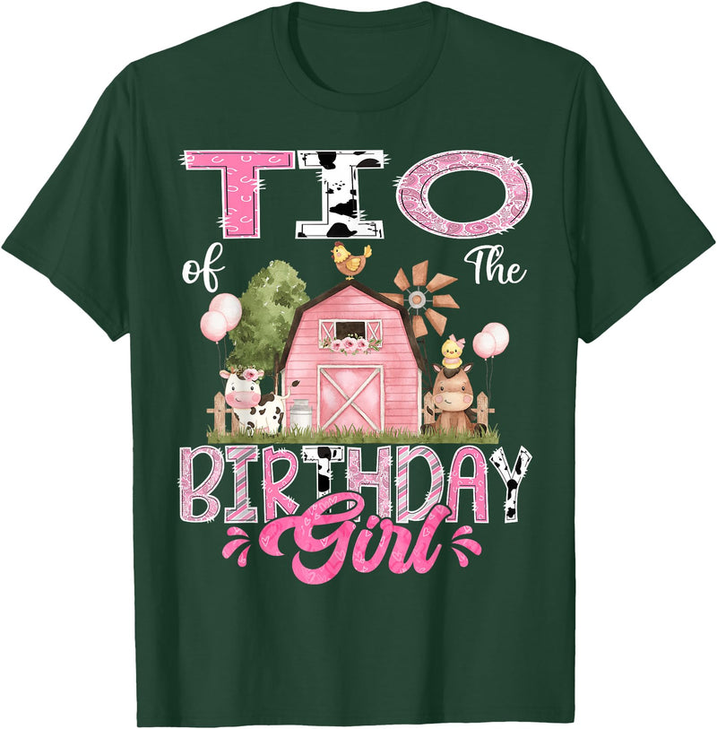 Famer Pink Cow Birthday Matching Tees Tio Of The Birthday Girl 1St Birthday Pink Cow Farm T-Shirt - Dark Green