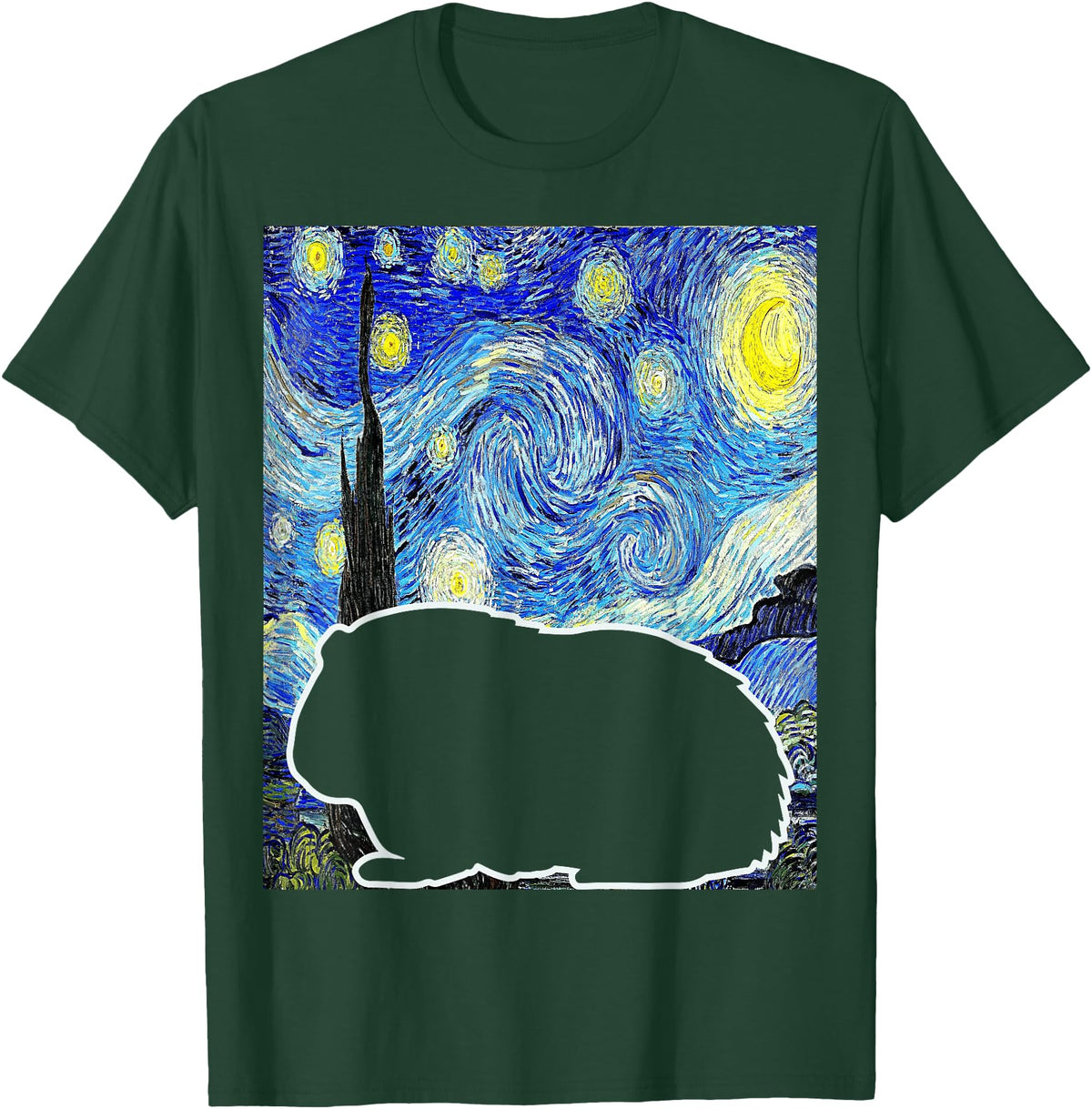 Starry Night Guinea Pig Lover Painting Guinea Pig Starry Night Van Gogh Guinea Pig Lover T-Shirt - Dark Green