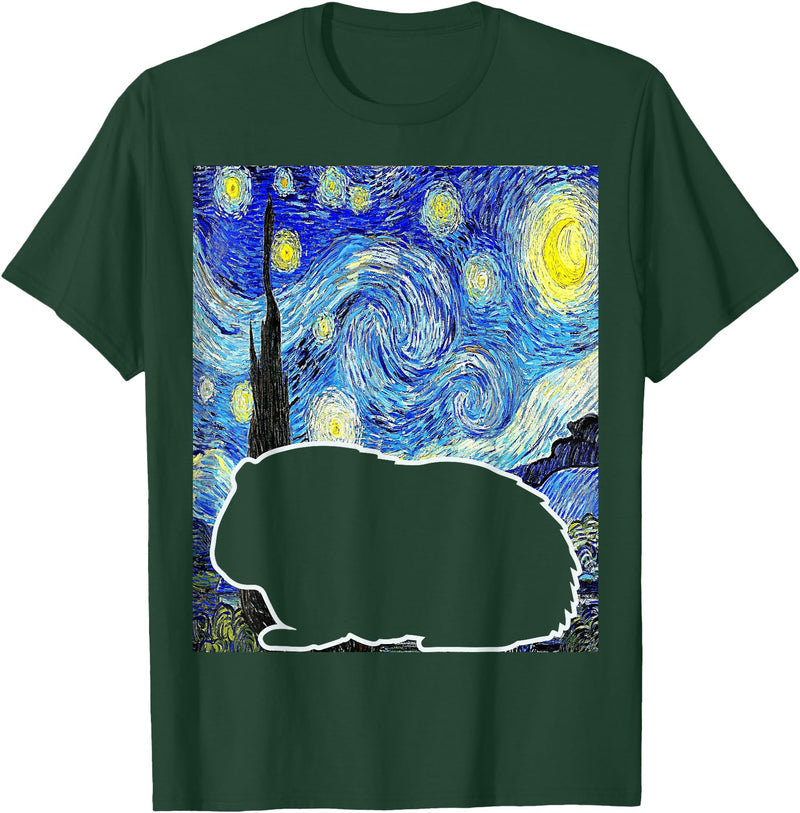 Starry Night Guinea Pig Lover Painting Guinea Pig Starry Night Van Gogh Guinea Pig Lover T-Shirt - Dark Green