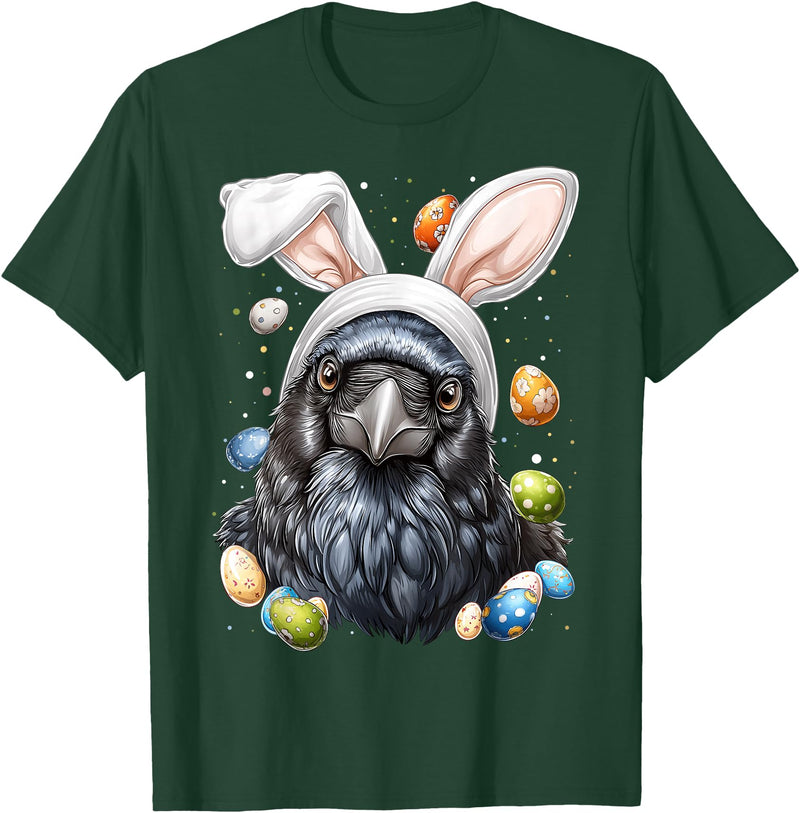 Crow Raven Easter Rabbit Eggs Bunny Ears T-Shirt in Dark Green