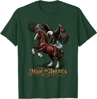 American Pride Horse Eagle Country Made in America Horse Eagle Patriotic Western T-Shirt - Dark Green