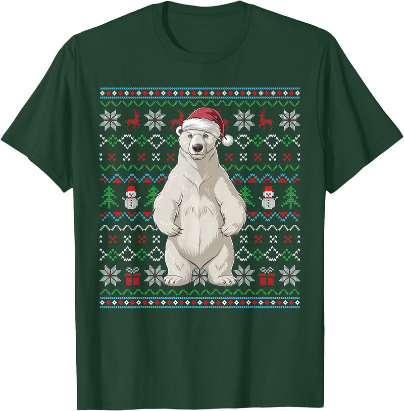 Ugly Christmas Sweater Style Polar Bear PJs Ugly Polar Bear Lovers Xmas Sweater Santa Christmas T-Shirt - Dark Green