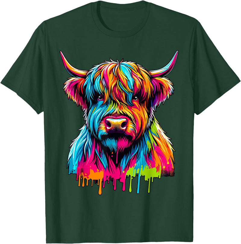 Cute Highland Cow Gifts Colorful Highland Cow T-Shirt - Dark Green
