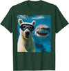 Selfie Polar Bear and Shark Summer Scuba Diving Funny Polar Bear Selfie with Shark Ocean Lovers T-Shirt - Dark Green
