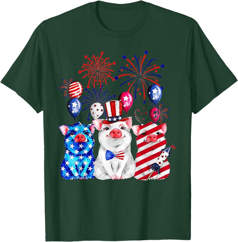 Fireworks American Flag Funny Pig 4th of July Fireworks American Flag Funny Pig Patriotic Farmer 4th July T-Shirt - Dark Green