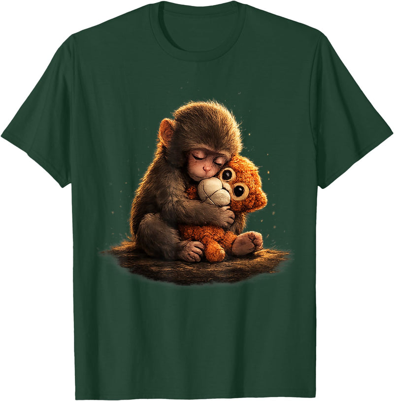 CONLEE Cute Baby Monkey Punch Viral Zoo Japan Design T-Shirt - Dark Green