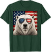 Retro Polar Bear USA Sunglasses July Fourth Polar Bear 4th of July US American Flag Patriotic T-Shirt - Dark Green