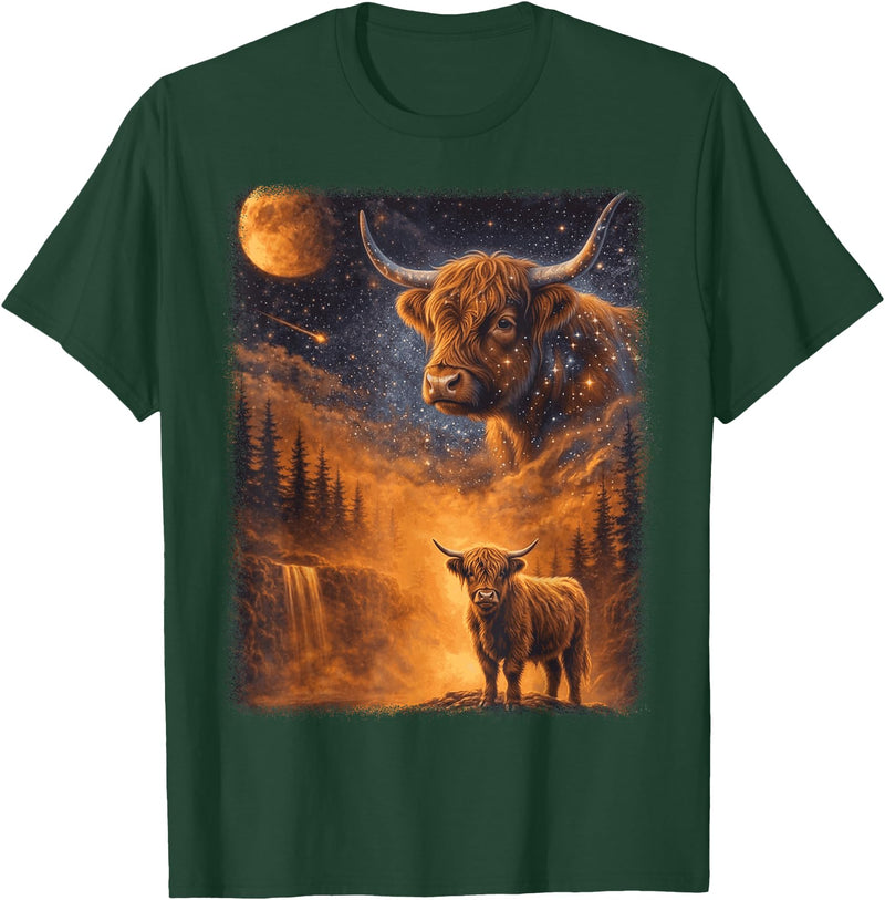 Highland Cow Lover Design For Men Women Kids Highland Cow Howling to The Moon Funny Meme 90s Animal Lover T-Shirt - Dark