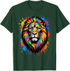 Colorful Lion Wildlife Lover Colorful Lion Face Paint Splash Art T-Shirt - Dark Green