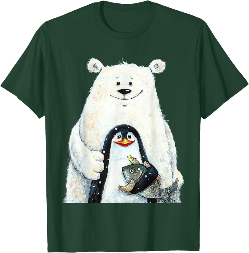 click here for better animal tees cute Polar bear and penguin bird fish lovers animal friends T-Shirt - Dark Green