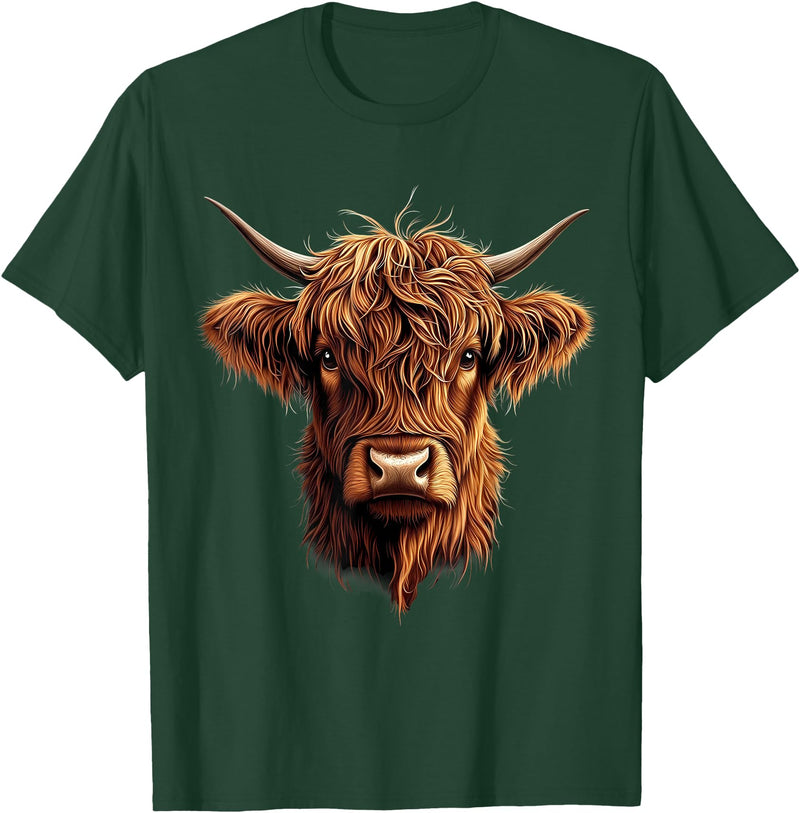 Cute Scottish Highlander Cattle Designs Scottish Highland Cow Messy Bun Scottish Highlander Cow T-Shirt - Dark Green