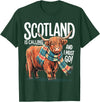 Funny Scottish Highland Cow Scotland is Calling and I Must go Scottish Highland Cow T-Shirt - Dark Green