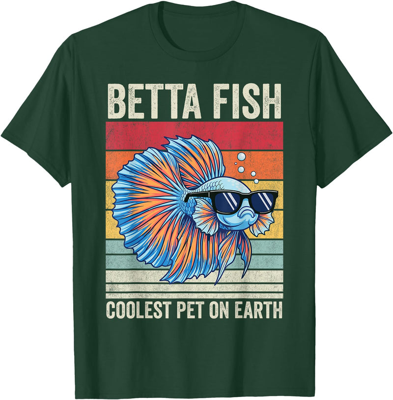 Betta Fish by AKH Betta Fish Coolest Pet on Earth, Vintage Betta Fish T-Shirt - Dark Green