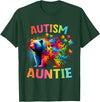 Colorful Rainbow Family Bear Autism Awareness Autism Auntie Colorful Rainbow Auntie Bear Autism Awareness T-Shirt - Dark Green