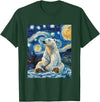 Bear Designs. Cute Polar Bear Van Gogh Style Starry Night Funny Graphic T-Shirt - Dark Green