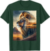 African Safari Lion Savanna Wildlife African Safari Lion Double Exposure Savanna Wildlife T-Shirt - Dark Green