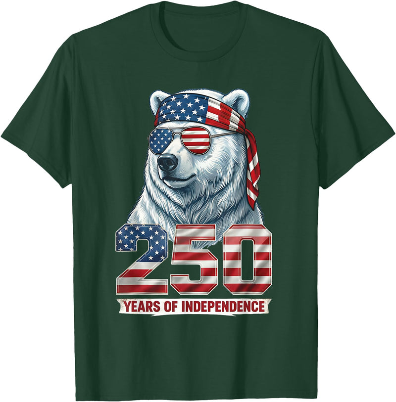 Patriotic Bear Freedom Anniversary Celebration Polar Bear 250 Years of Independence Patriotic America 1776 T-Shirt - Dark Green