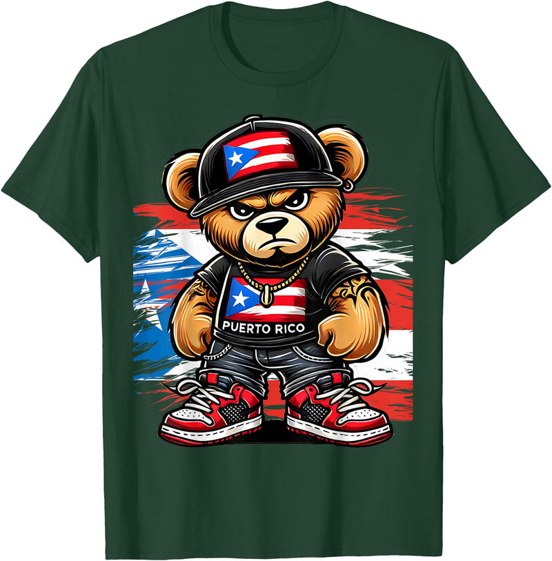 Hip Hop Teddy Bear for proud Puerto Ricans Cute Teddy Bear Puerto Rico Flag Boricua Puerto Rican T-Shirt - Dark Green
