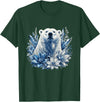 Arctic Polar Bear Winter Floral Nature Ice Blue Snow Polar Bear with Winter Flowers T-Shirt - Dark Green