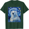 Bear Designs. Cute Polar Bear Van Gogh Style Starry Night Graphic T-Shirt - Dark Green