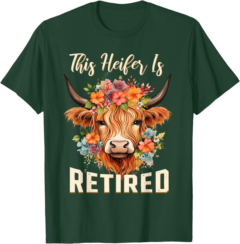 Officially Retired Tee Retirement Gifts for Women This Heifer is Retired Floral Highland Cow Funny Retirement T-Shirt - Dark