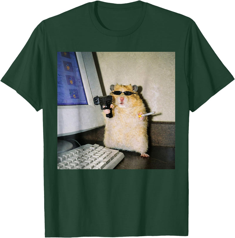 Funny Hamster Meme Cyber Hamster Meme Smoking Humor Computer T-Shirt - Dark Green