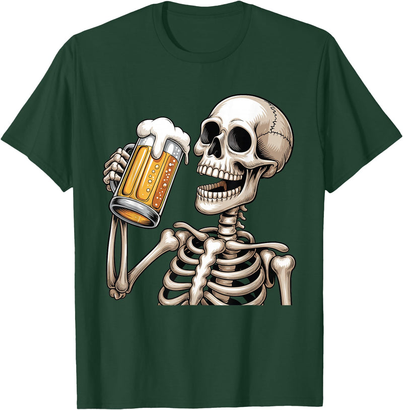 Halloween Skull Skeleton Drinking Beer Funny Kids Skeleton Drinking Beer Halloween Spooky Season Mens Womens T-Shirt - Dark