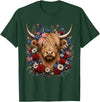 Funny July 4th Highland Cow Farm Lovers Highland Cow Florals 4th of July USA Flag Patriotic Women T-Shirt - Dark Green