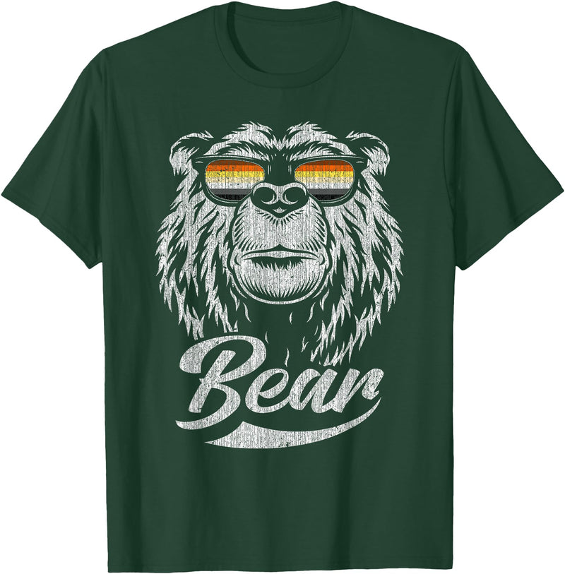 Bear Gay Pride by Content Design Studio Gay Bear Community Bear with Glasses T-Shirt - Dark Green