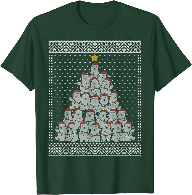 White bear Christmas tacky sweater Polar Bear Christmas Tree Ugly Sweater T-Shirt - Dark Green