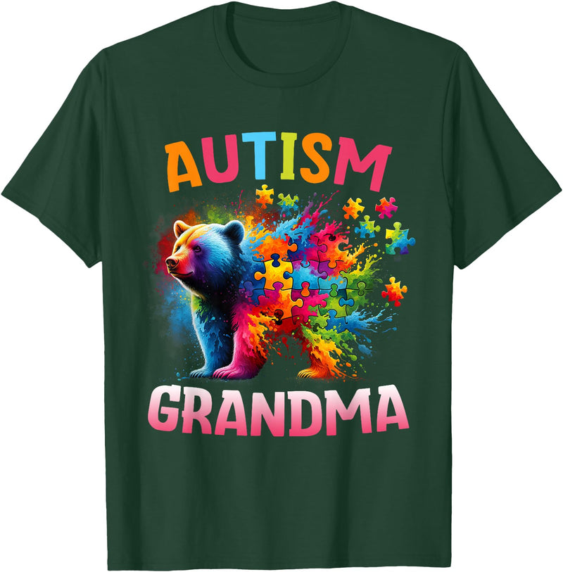Colorful Rainbow Family Bear Autism Awareness Autism Grandma Colorful Rainbow Grandma Bear Autism T-Shirt - Dark Green