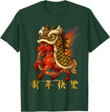 Chinese New Year of Fire Horse 2026 Funny Tee Year of The Fire Horse Zodiac Funny Chinese New Year 2026 T-Shirt - Dark Green
