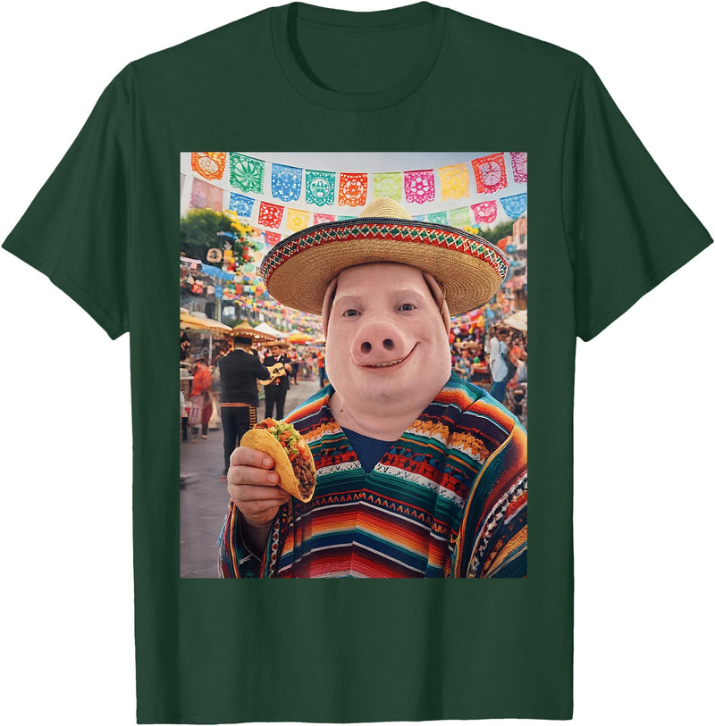 Pig John Pork Mexico Meme John Pork Funny Pig Man Mexican Fiesta Cinco de Mayo Taco T-Shirt - Dark Green