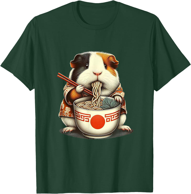 Kawaii Artwork Co Japanese Guinea Pig Ramen Kawaii Neko Japanese Noodles Aesthetic T-Shirt - Dark Green