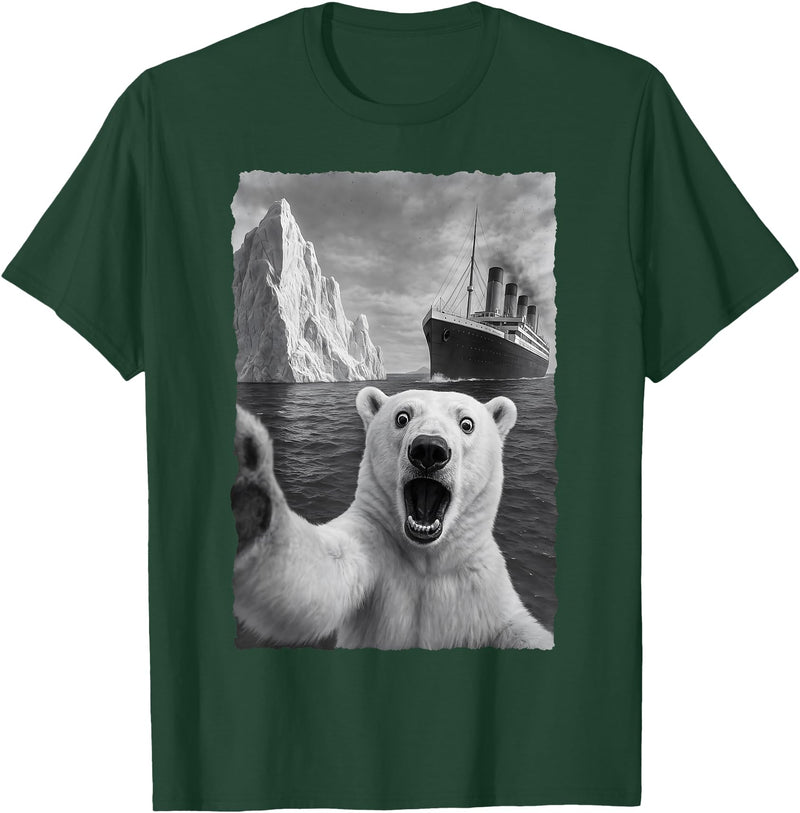 Funny Polar Bear Selfie Titanic T-Shirt - Dark Green