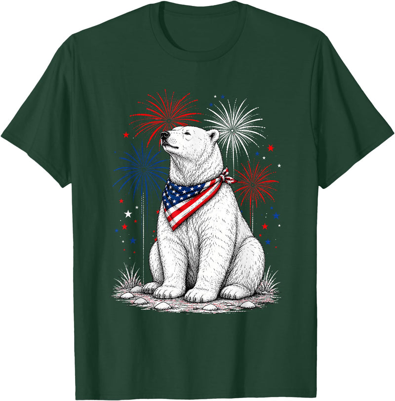 Polar Bear America's 250th 4th of July Outfit Polar Bear America's 250th Patriotic Fireworks Animal Lovers T-Shirt - Dark Green