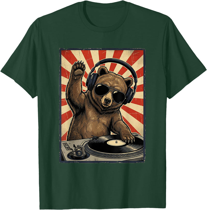 Bear DJ Stuff & Accessories Cool Retro Bear DJ Funny Bears Music Men Women Kids T-Shirt - Dark Green