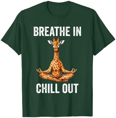 Giraffe Doing Yoga Meditation Zen Apparel Breathe In Chill Out Giraffe Doing Yoga Meditation Zen T-Shirt - Kelly Green