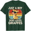KATYLIN Just A Boy Who Loves Giraffes Retro Giraffe Boys Kids T-Shirt - Kelly Green