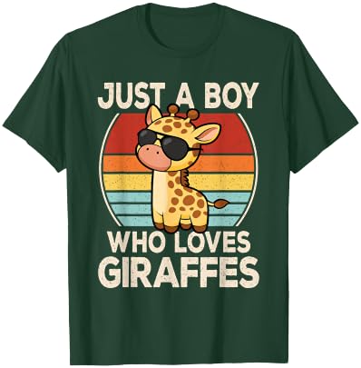 KATYLIN Just A Boy Who Loves Giraffes Retro Giraffe Boys Kids T-Shirt - Kelly Green