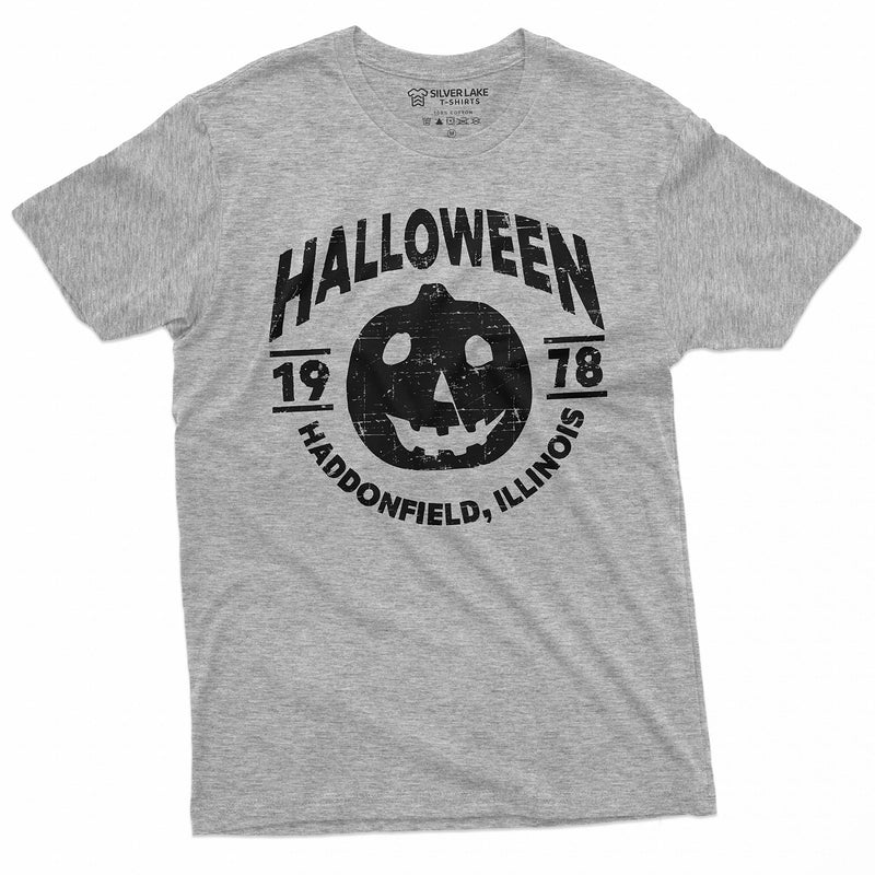 Silver Lake T-shirts Halloween Pumpkin T-Shirt Movie Popular Culture 1978 Haddonfield, Illinois Tee Shirt - Grey