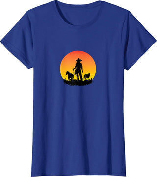 Horses Cowgirl T-Shirt - Royal Blue